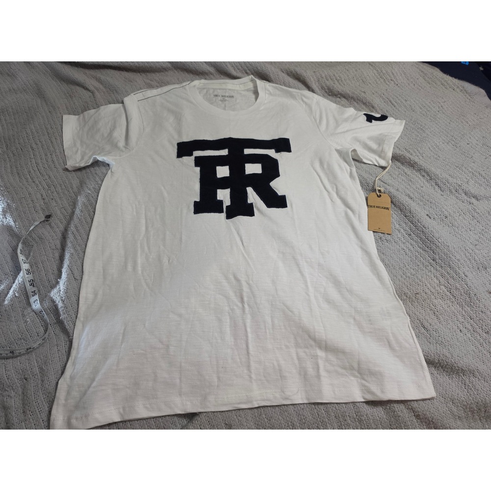 True Religion Mens XXL White Chenille TR Logo Patch Slub Cotton T-Shirt New